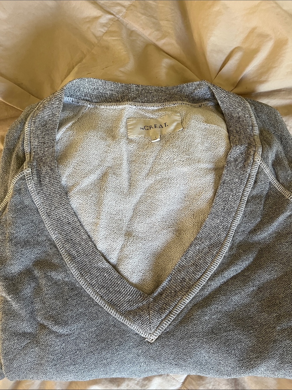 THE GREAT. Heather Gray V-Neck Knit Sweatshirt